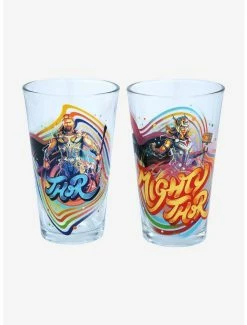 Kitchen Marvel Thor: Love And Thunder Thor & Mighty Thor Paint Portraits Pint Glass